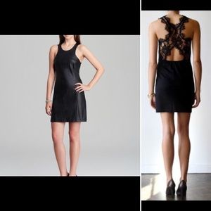 Madison Marcus black faux leather/lace dress